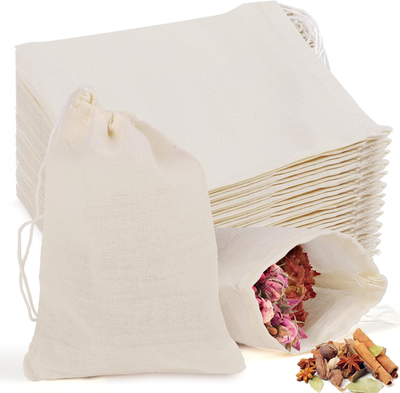 #ad 30pcs Natural Cotton Spice Bags 4x3quot; Reusable Muslin Tea Herb Soup Strainer $14.08