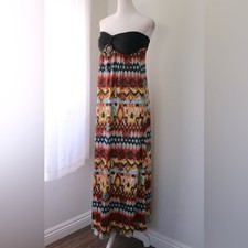 Drama Gold Multicolor Beaded Bandeau Maxi Dress