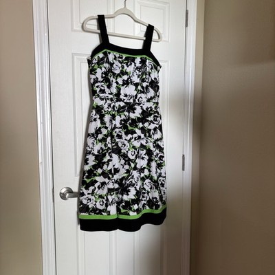 R&K original SunDress 12 Black/white Green accents Cotton Beach Resort Y2Kstyle