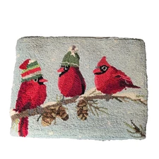 🎄 Grandin Road Hooked Wool Cardinal Christmas Pillow Cover 14 x 18 Holiday Bird
