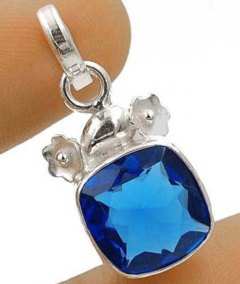 3 kt behandelter Saphir 925 Sterlingsilber Anhänger Schmuck 1 1/5 Zoll lang @B15-7