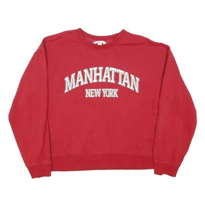 H&M Sudadera Hombre Roja Manhattan New York Cuello Redondo Algodón - Imagen 1 de 4