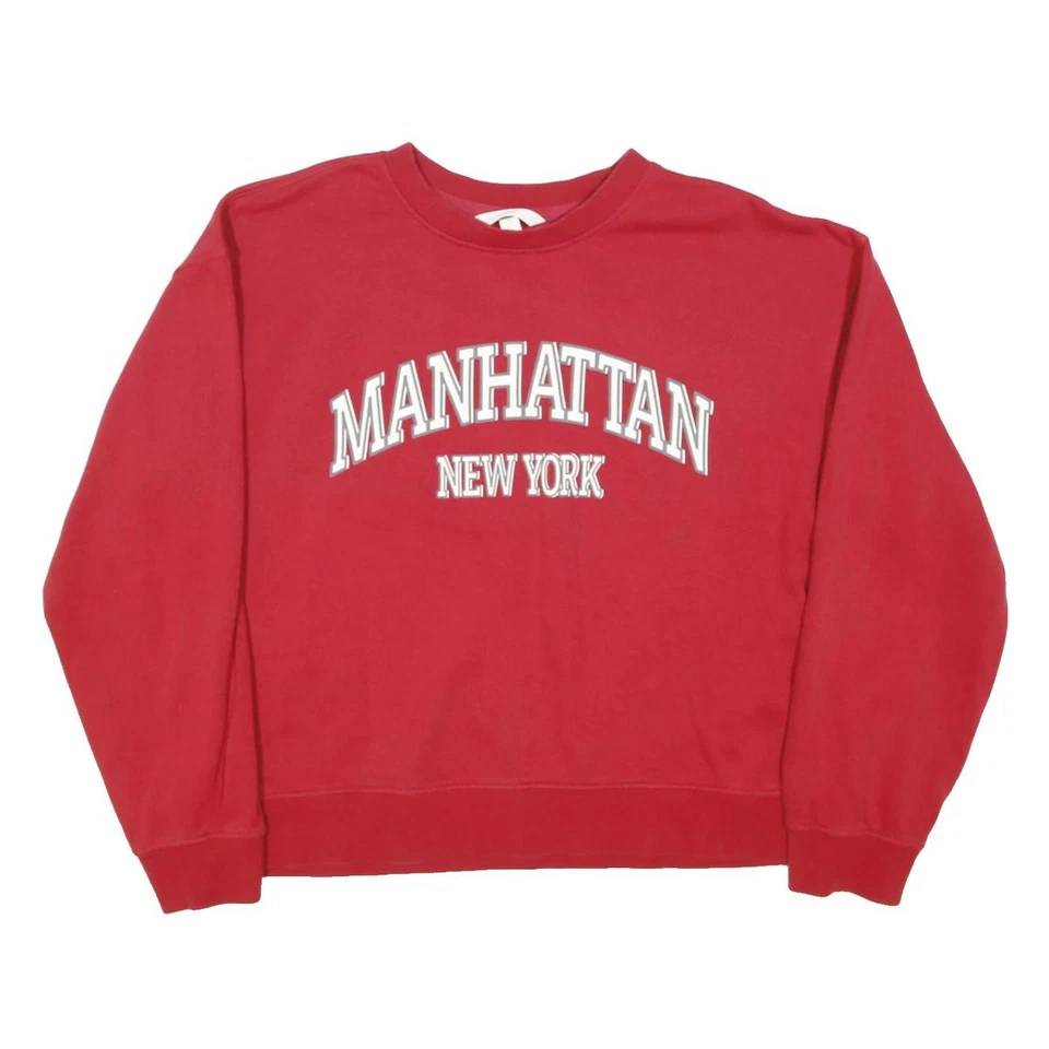 H&M Sudadera Hombre Roja Manhattan New York Cuello Redondo Algodón - Imagen 1 de 4
