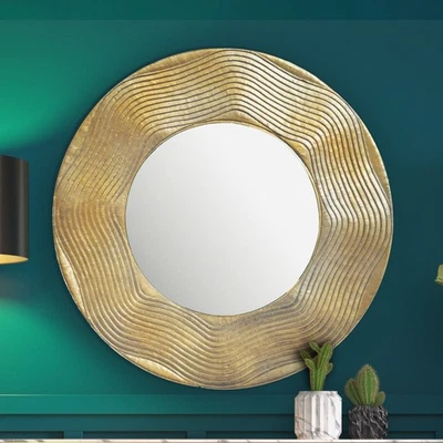 FineBuy Miroir Murale Métal 74 cm Miroir Mur Couloir Grand Moderne Doré Ronde - Photo 1/4
