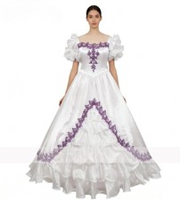 70s Purple White Wedding Dress Tiered Ruffles Country Victorian Bride Dress