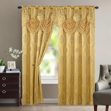 Elegant Comfort Aurora Jacquard Look Curtain Panel Set with Attached Valance ...