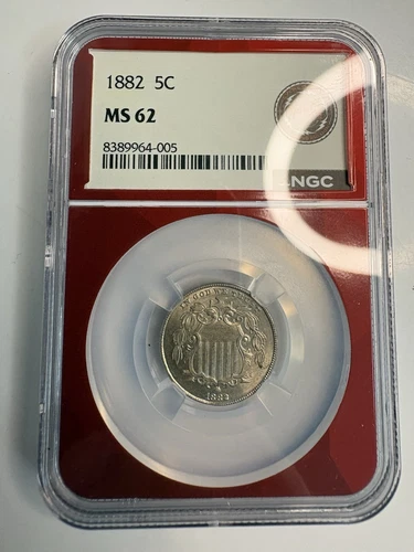 NGC MS62 1882 Shield Nickel Red Core EDC