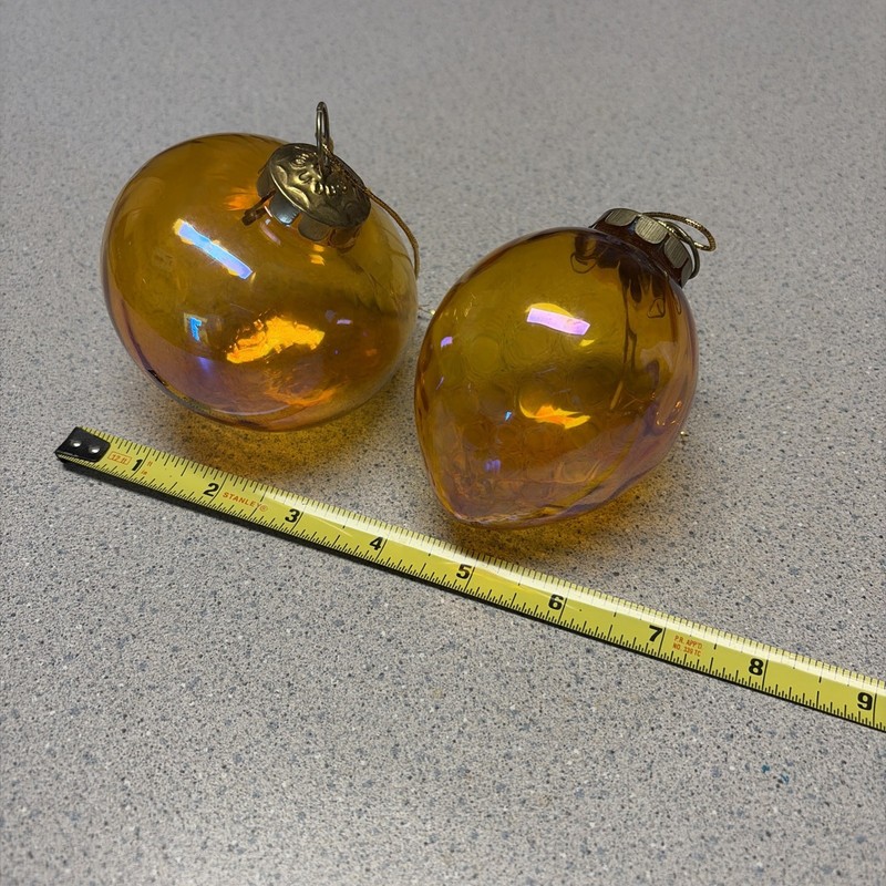 2 Christmas Ornaments Glass Vintage Yellow Orange