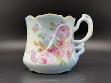 Nippon Porcelain Handled Hand painted Mustache Mug Cup Floral Gold Accents