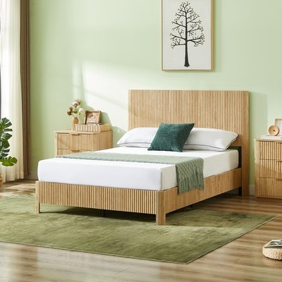 Full/Queen/King Size Platform Bed Frame w/ Wood Headboard & Metal Slats Support