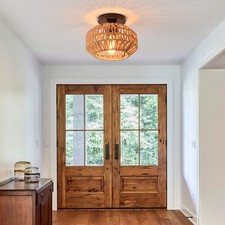2 Stück Bauernhaus Leuchten Deckenhalterung, Mini Rattan Boho Semi Flush Mou...