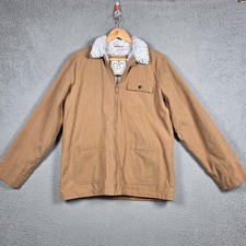 Abercrombie Kids Barn Jacket Size 15/16 Beige Khaki Aviator Fur Lined Full Zip