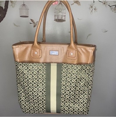 2015 Tommy Hilfiger Monogram Jacquard Striped Satchel Tote