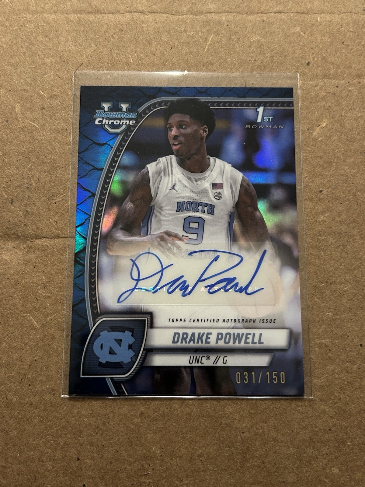 2024-25 Bowman Chrome U #69 Drake Powell Auto Reptilian Blue /150 RC Nets SP