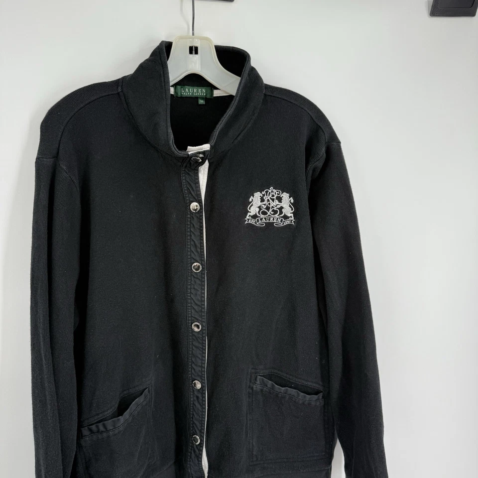Lauren Ralph Lauren Track Jacket Womens Size 3X Black Snap Front Crest - Image 4 of 4
