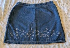 Vintage Route 66 Cotton Denim Skirt Women  s 11/12 Fits 8 Floral Embroidered