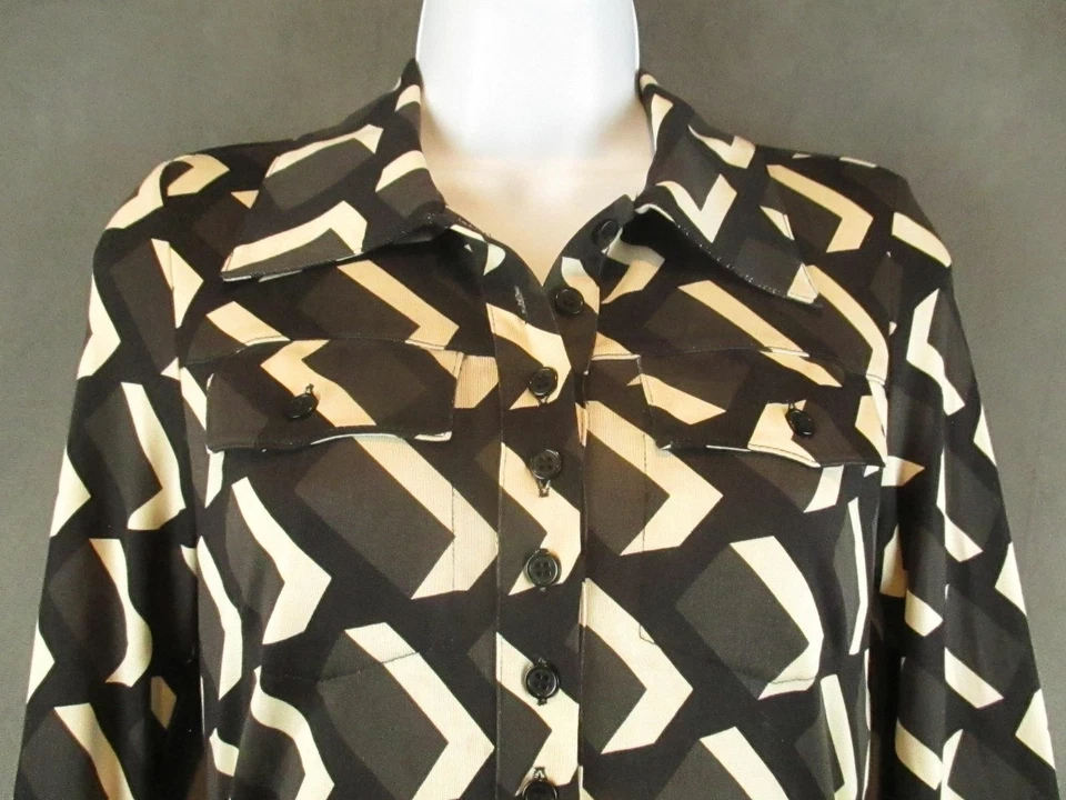 Diane von Furstenberg Dress Womens 4 Black Silk Geometric Button Front Career - Image 2 of 4