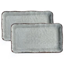 Melamine Crackled Rustic Serving Platter Set of 2, Farmhouse Large Rectangle