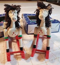 Vtg Rocking Horse Eden's Christmas Co Set Of 2 Wooden Horses Folk Art Retro