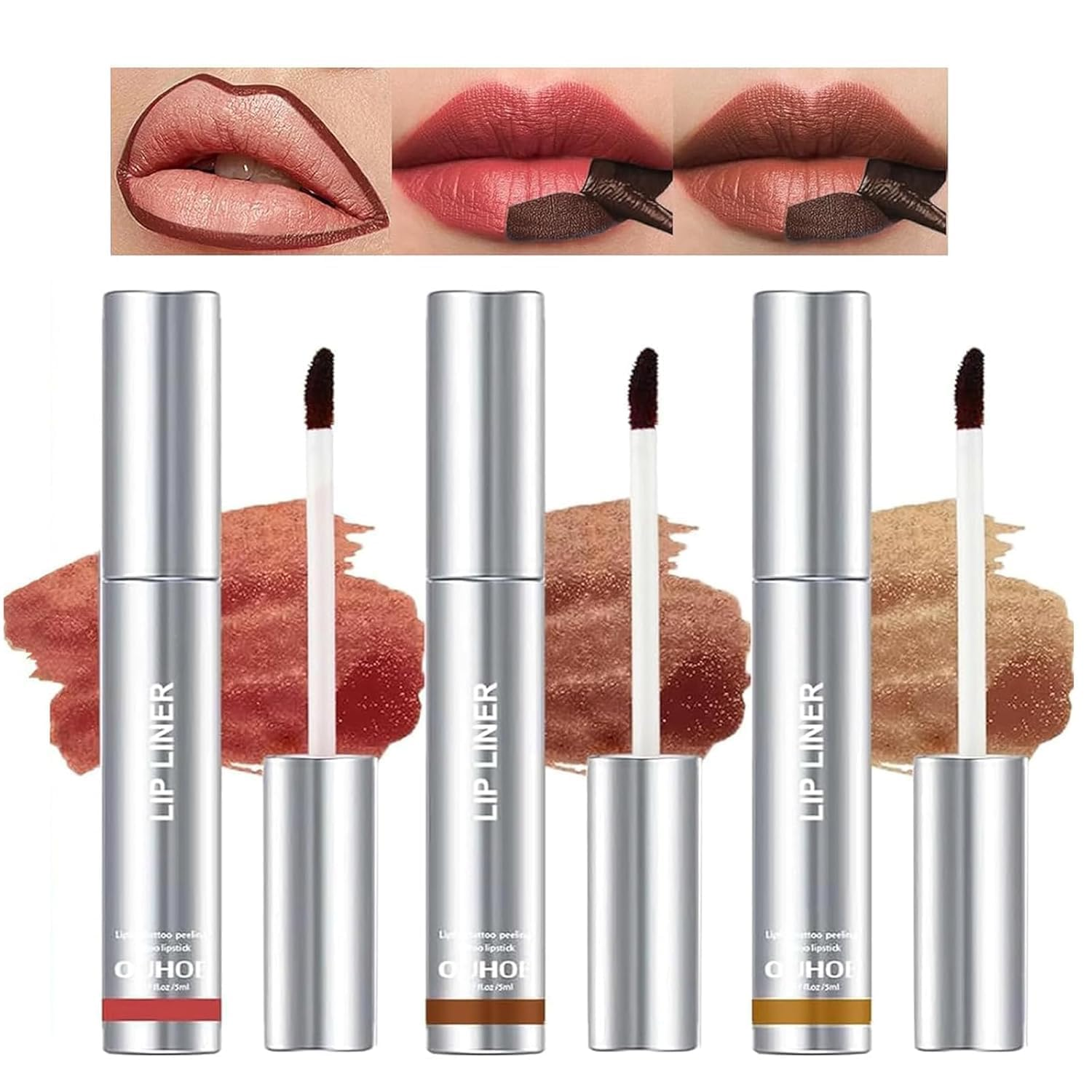 3PCS Peel off Lip Liner, Light Brown/Dark Brown/Burgundy Long Lasting Lip Stain,