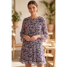 Zara Floral Print Long Sleeve Boho Cinch Waist Dress Women's Size Medium