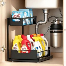 Under Kitchen Sink Organizers Storage Pull Out 2 Tier Metal Bathroom Cabinet