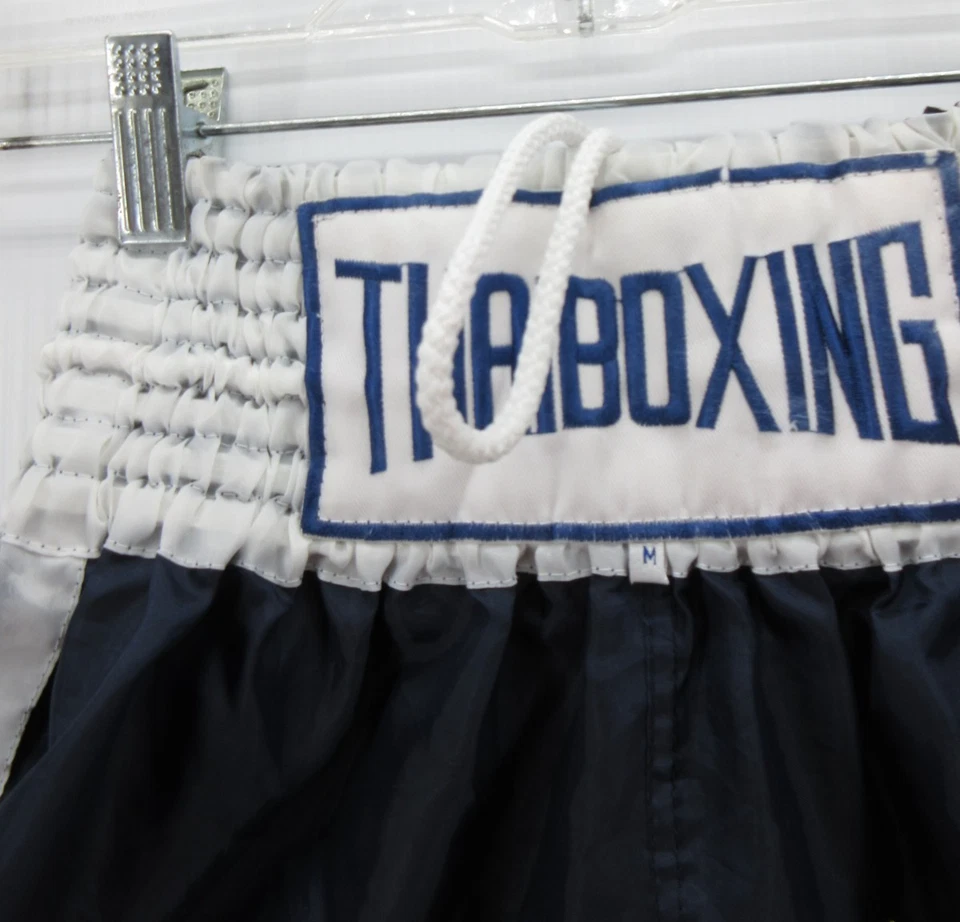 Pantalones Cortos de Boxeo Tailandeses Para Hombres Medianos Azul Kickboxing Artes Marciales Arte Muay Thai * Foto 2 de 4