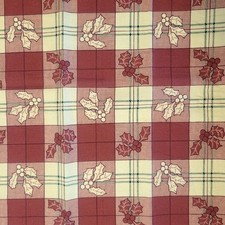 Cotton Fabric Holly Leaves Berries Red Cream Plaid Christmas Print 18x44" CPW