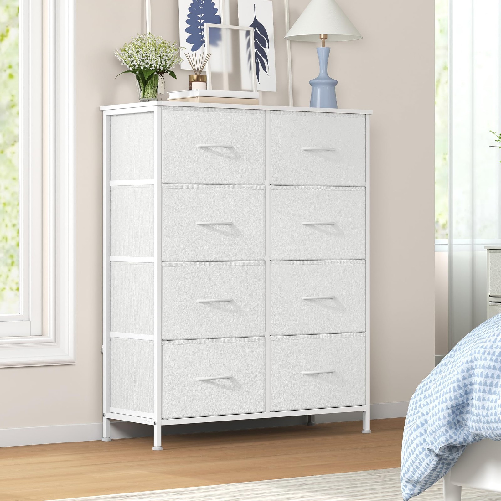 Chest of Drawers 8 Fabric Drawers Storage Unit Steel MDF Non Woven Fabric for