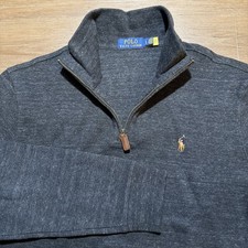 Polo Ralph Lauren Men  s LARGE Double Knit 1/4 Zip Charcoal Pullover Sweatshirt