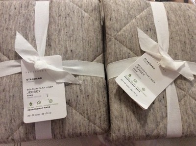 Pottery Barn 2 Belgian Linen Jersey Diamond Quilted Standard Shams Natural Flax