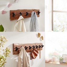 FineBuy Porte Manteau Mural avec Crochets Bois Massif Metal Patere Murale Entree