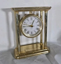 Bulova B1435 Quartz Gold Brass Desk Clock Roman Numerals Vintage Tested 1996 🔥