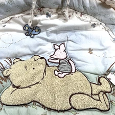 Vintage 2006 Classic Pooh (and Piglet) Ruffled Headboard Pad Plush Applique EUC