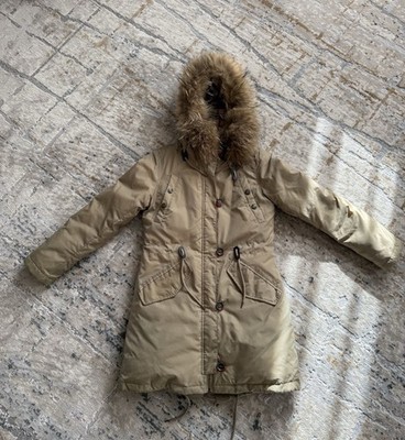 BURBERRY BRIT Beige LONG DOWN FUR HOOD PUFFER PARKA COAT Size M US S