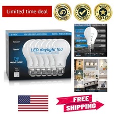Great Eagle 6 Pack A19 LED Bulbs - 15W Non-Dimmable, 5000K Daylight, Instant-On