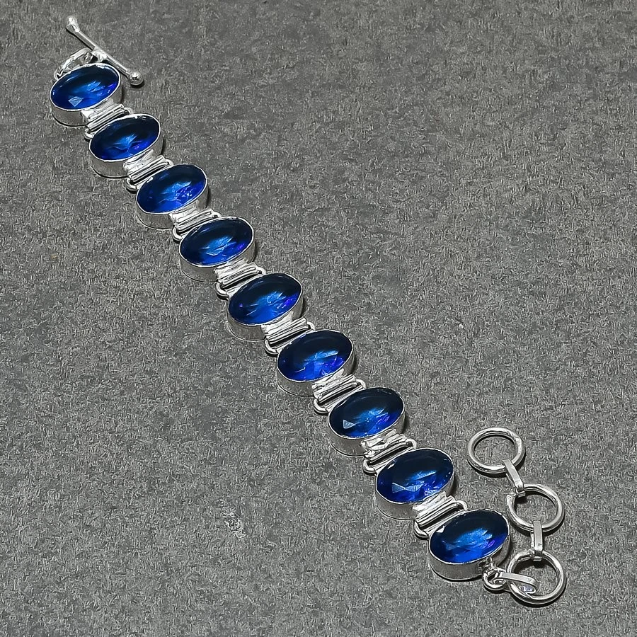 Facettierter Tansanit Quarz ovale Form Edelstein Handarbeit ethnischer Schmuck Armband 8 Zoll