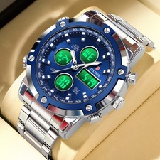 LIGE Men Watch Stainless Steel Quartz Date Luminous Chronograph Waterproof Watch