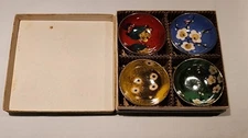 4 Boxed Vtg Porcelain Salt Cellars Dips W Flowers Japan Gold Trim Hand Painted