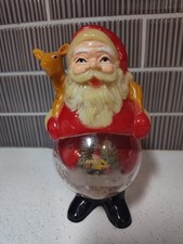 Santa with Snow Globe Belly Holding reindeer Made in Hong Kong Water gone