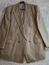 Burberrys Men's Brown Blue Stripe Wool Double-Breasted Blazer Vintage Luxury