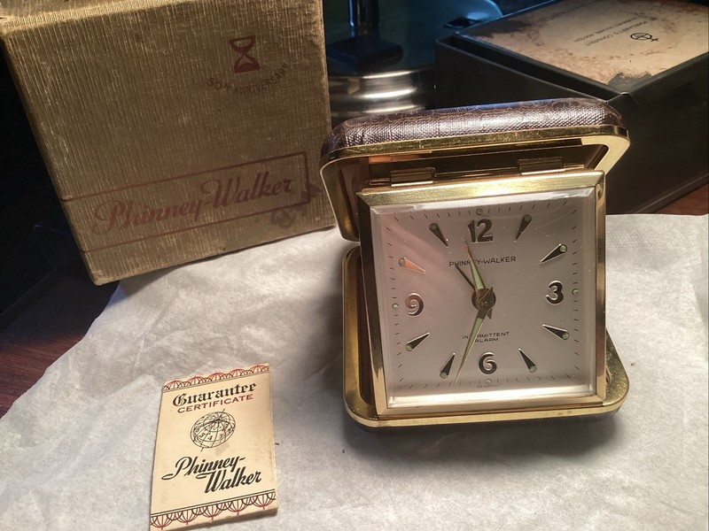 Vintage Phinney - Walker Travel Alarm Clock With Uranium Hands & Dot By Numbers 