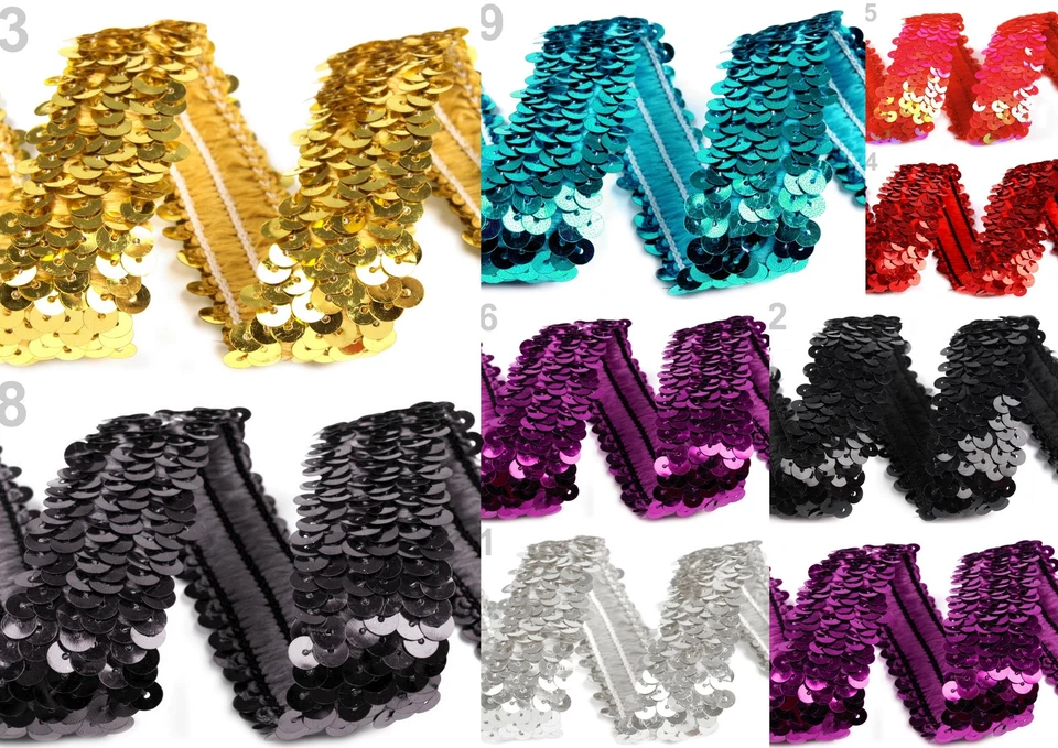 ca. 15-30mm 1.5-3cm Paillettenborte Elastisch Pailetten Verzieren Aufnähen Sequi