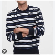 GAP size S Mens Classic Mainstay Stripe Crewneck Cotton Knit Sweater Blue NEW