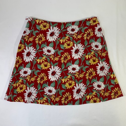 Hawaiian Floral ALine Mini Skirt Rayon Red Yellow White Flowers Luau 2 Waist 27" - Picture 17 of 17