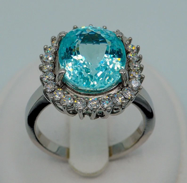 Anillo de plata 925 sólido muy único con una rara piedra de turmalina "Paraiba" de 15,42 quilates  Foto 3 de 4