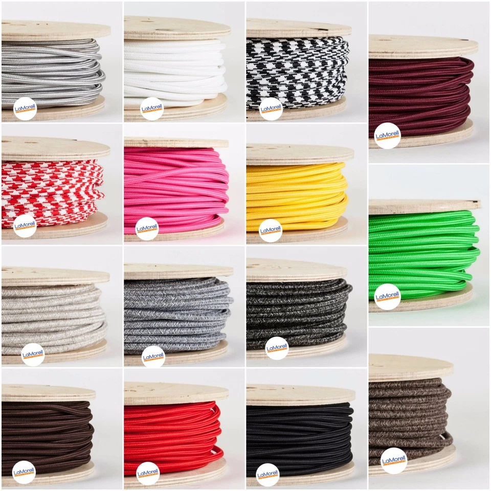 LAMORELL LIGHTDESIGN CAVO ELETTRICO ROTONDO IN TESSUTO COLORATO. VINTAGE, PENDEL, LAMPADARI PROLUNGHE