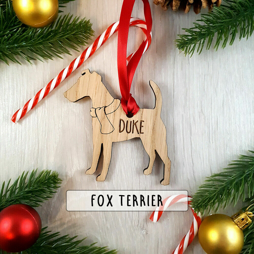 Personalised Dog Wooden Oak Decoration - Christmas Tree gift - Fox Terrier