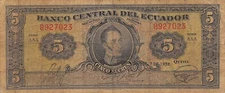 Ecuador  5  Sucres  -.7.1952  P 98a  Series  AAA   Circulated Banknote Top4