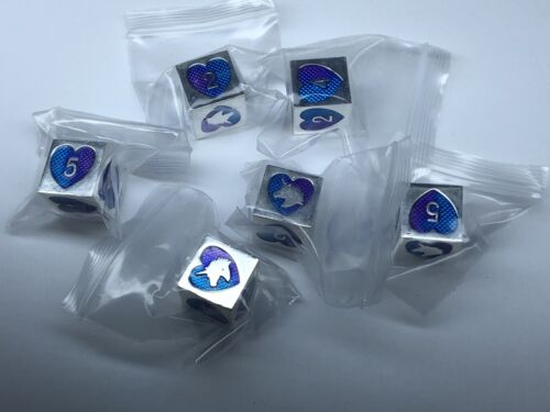 Blue And Purple Silver Heart Unicorn  Dice D6 Set Dungeons And Dragon Metal 333 - Picture 1 of 2